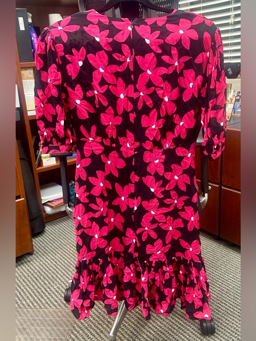 Calvin Klein Red & Black Floral Ruffle Hem Dress Size 2